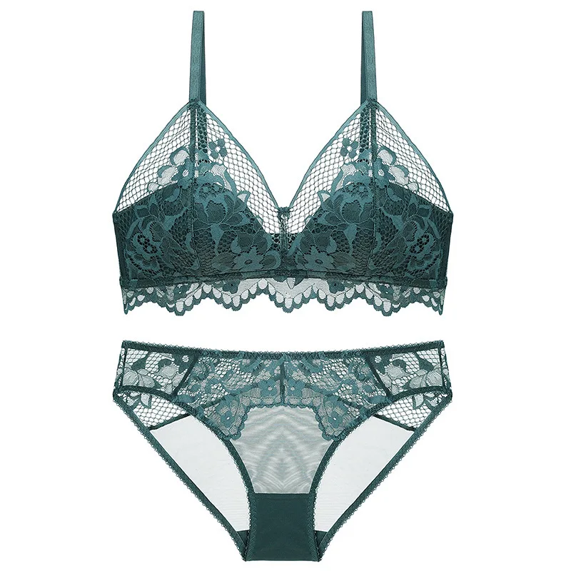 

New Sexy Lace Small Bosom with Bra Thin Cotton Comfortable Undergarment Without Steel Ring Girl's Triangle Cup Underwear Set