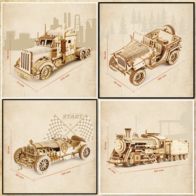 

Лидер продаж, 4 стиля, ретро, 3D модель, деревянная головоломка «сделай сам», игра в масштабе 1:18 Jeep/America, тяжелый надув/Гран-при, автомобиль/поез...