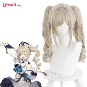 Парик L-email Game Genshin Impact Barbara Косплей парики Кудрявые желтые конские Хвосты Косплей парик пучки термостойкие синтетические волосы
