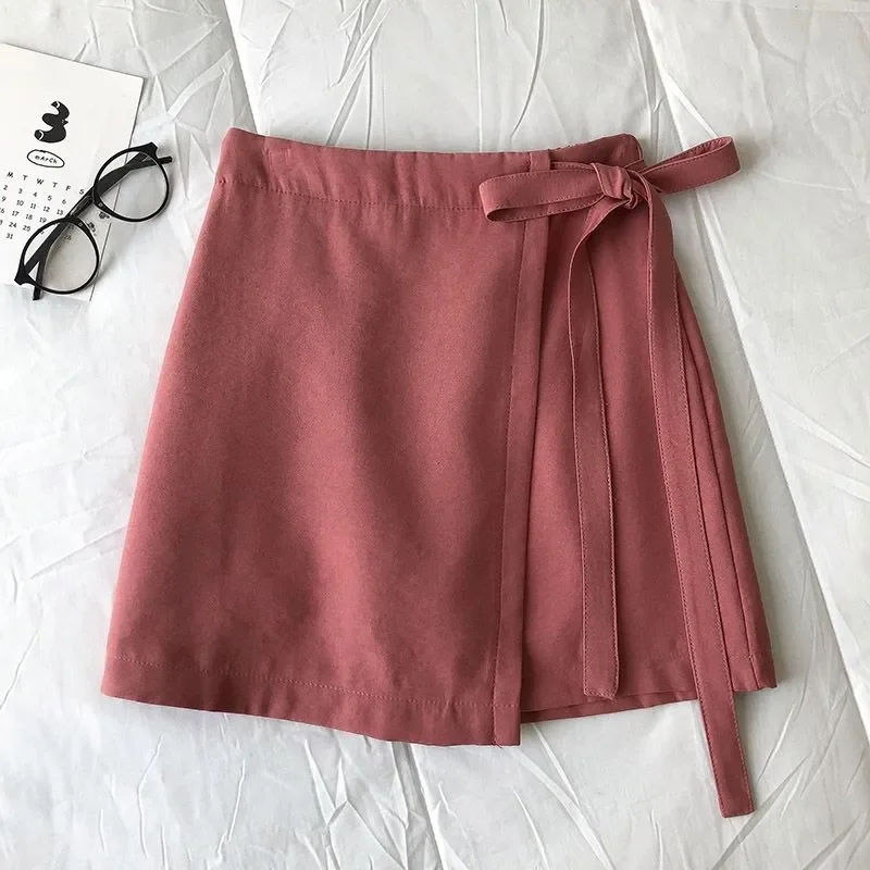 

Elegant Solid Color A-Line Skirt Female Korean Version Summer Women'S Clothing New Casual Tie High Waist Sweet Short Skirt Woman