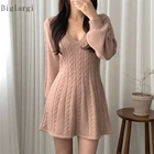 Осеннее вязаное мини-платье-свитер, женские платья-свитеры в Корейском стиле с длинным рукавом, винтажные женские сексуальные платья, женское платье 2022