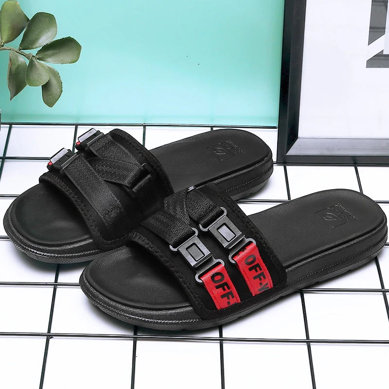 

Summer Male Slippers Thick-Soled Men's Sandals Anti-Skid Bathroom Slides Outdoor Casual Shoes Two Buckle Beach Sandals For Men