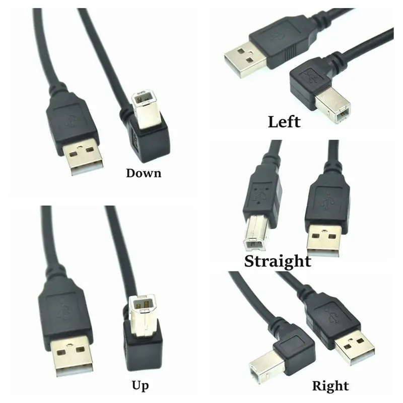 

USB 2.0 A Male to B Male Type B BM Up Down Right Left Angle Printer scanner 90 degree cable for Canon Brother Samsung Hp Epson