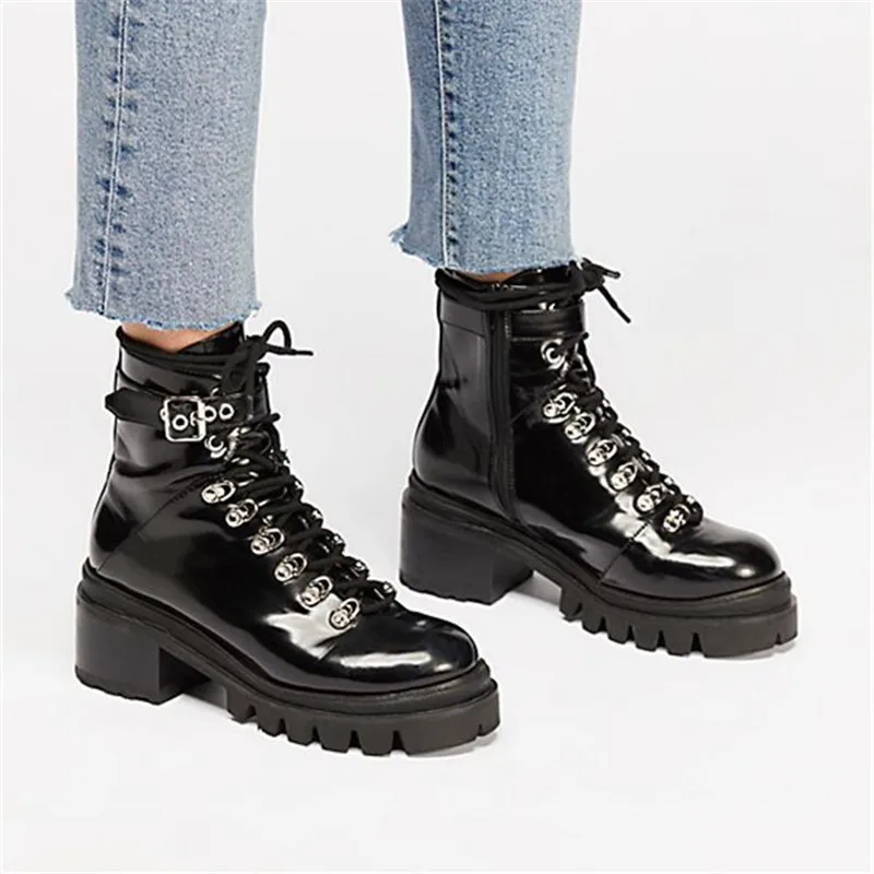 Женские винтажные ботинки на шнуровке с круглым носком низком каблуке|Женские