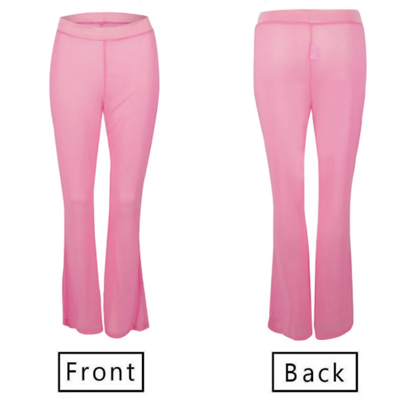 

Sexy Women Beach See-through Mesh High Waist Elastic Sheer Wide Leg Pants Trousers Bikini Cover Up S-XL