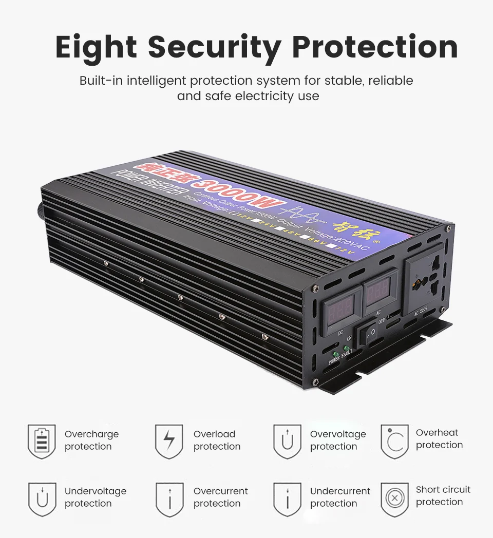 AIYIMA 3000 Вт Чистая синусоида Инвертор DC12V/24 В к AC110V220V 50 Гц автомобильный инвертор преобразования усилитель двойной цифровой дисплей