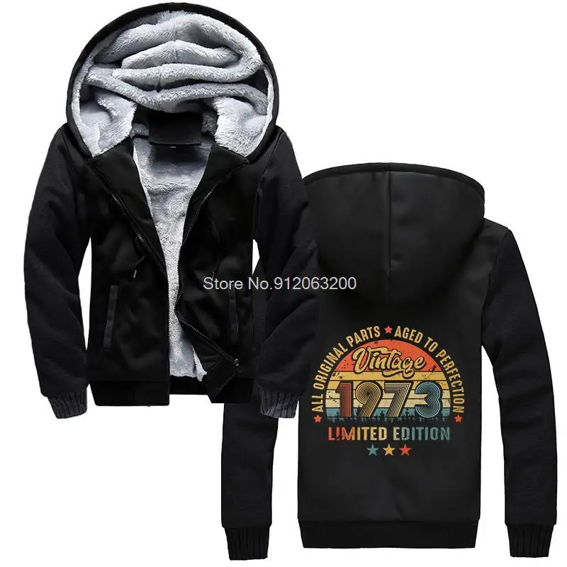 

1973 Vintage Print Hoodies Novelty Birthday Gift Men Winter Thicken Hoodies Hooded Sweatshirt Streetwear