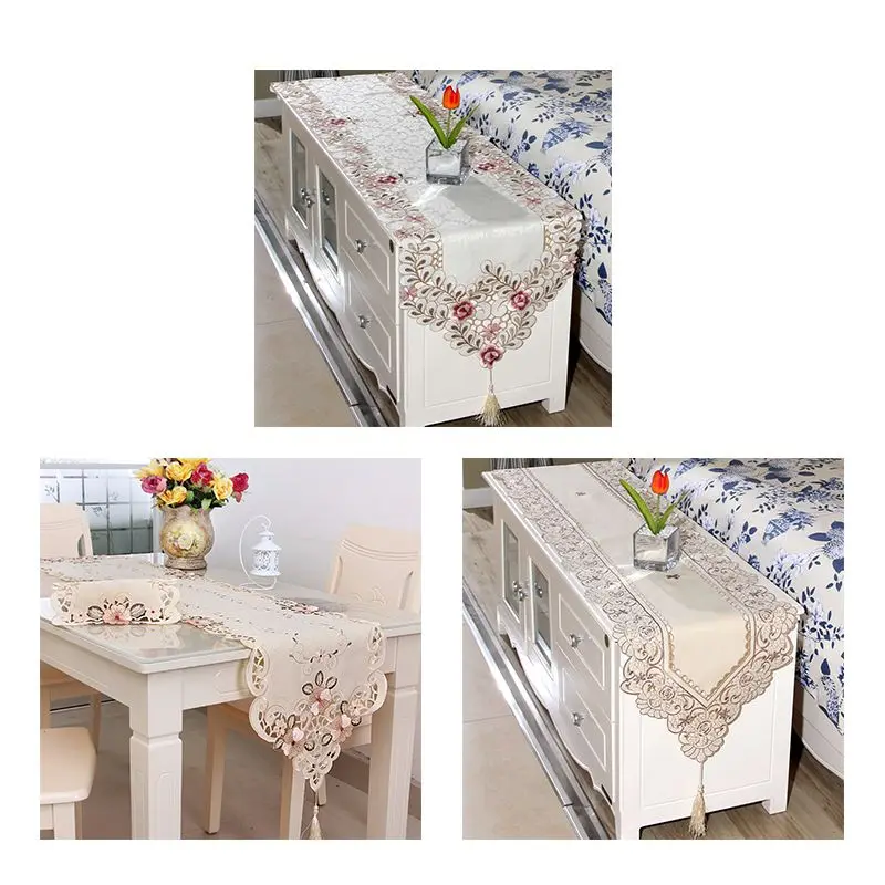 

New Table Runner Embroidered Floral Table Cloth