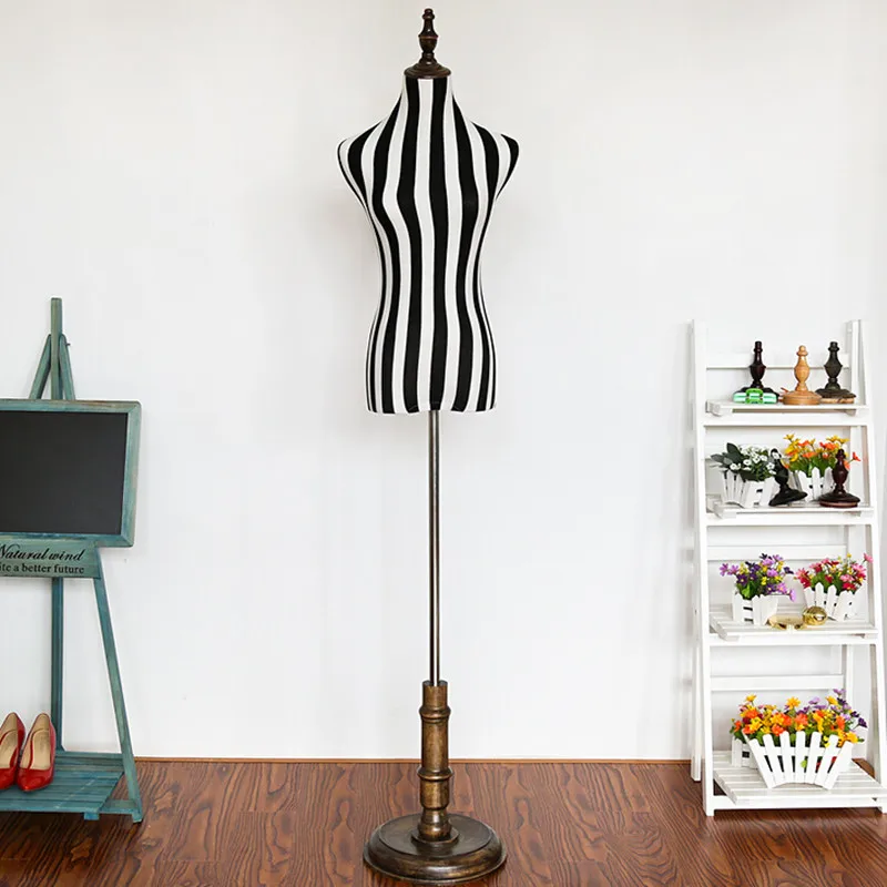 2023 Black Full Female Cloth Art Mannequin For Grid Zebra Stripe Decorative Realist Animal Body Display Wood Disk Base M00606