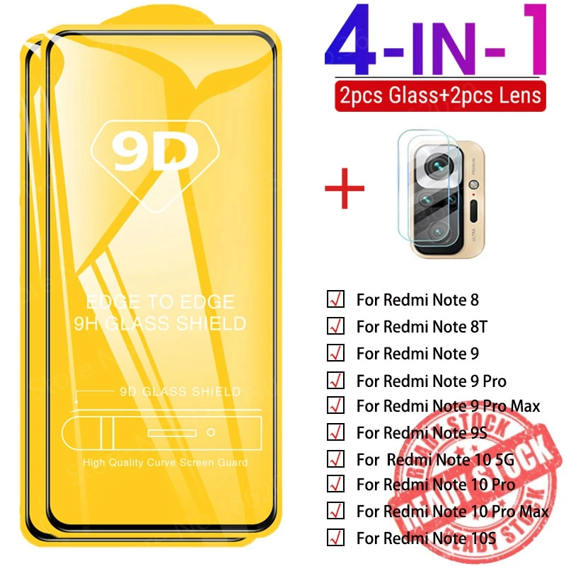 

4in1 Protective Glass For Xiaomi Redmi Note 9 10 Pro Max Note 10 Pro Note 8T 9D Tempered Lens Film For Redmi Note 9S 10S 10 Film