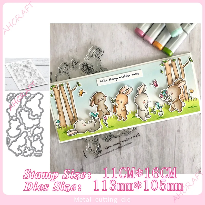 

Meadow Bunnies Stamp and Metal Cutting Dies DIY Scrapbooking for Photo Album Decorative Embossing Silicone Clear Stamps 2020