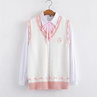 fresh soft color embroidery pattern sweater vest high school japanese style knitting pullover