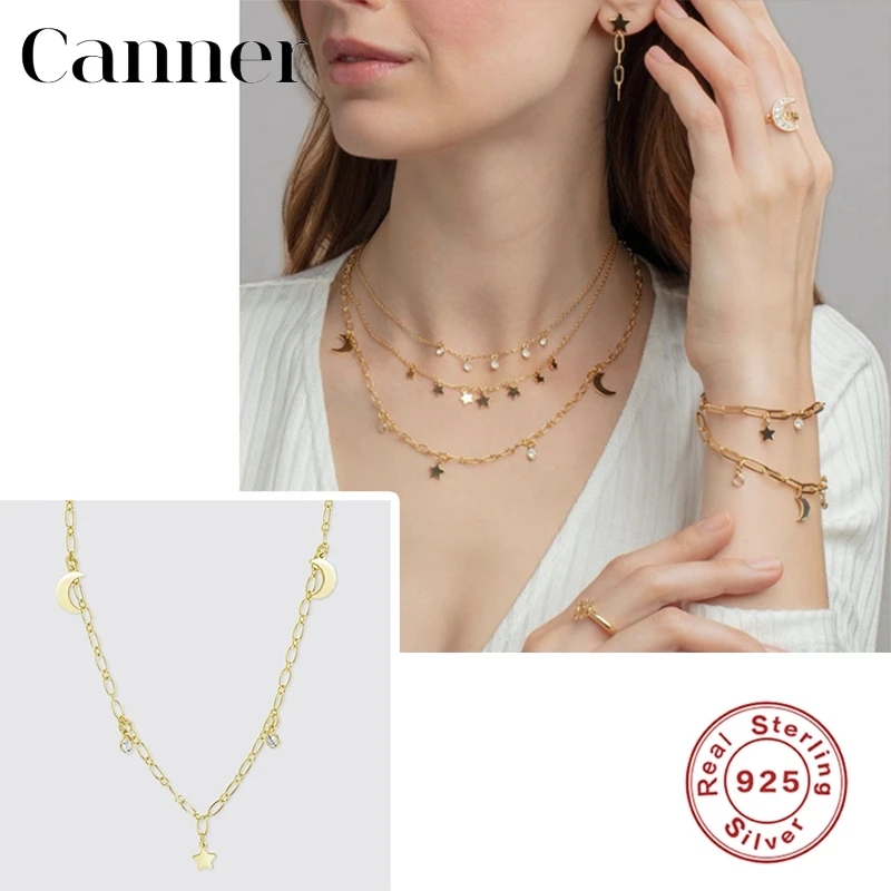

Canner 925 Sterling Silver Gold Color Necklaces Star Moon Chain Necklaces For Women Choker Collares Fine Jewelry 2020 W5