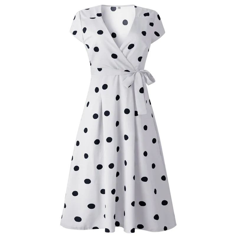 

Summer 2021 women's vintage casual polka dot print sexy party dress V-neckline short sleeve dress fashion