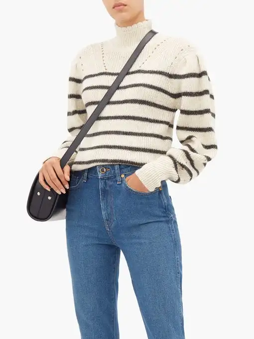 ESHINES High Quality Autumn Women Sweater Casual Turtleneck Puff Sleeve Hollow Out Striped Pullover Knitting | Женская одежда
