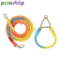 gradient color dog half pinch collars dogs leashes rope with metal chain collar dogs outdoor walking training long traction rope