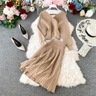 Женский трикотажный комплект из юбки и свитера, с V-образным вырезом и рукавом летучая мышь