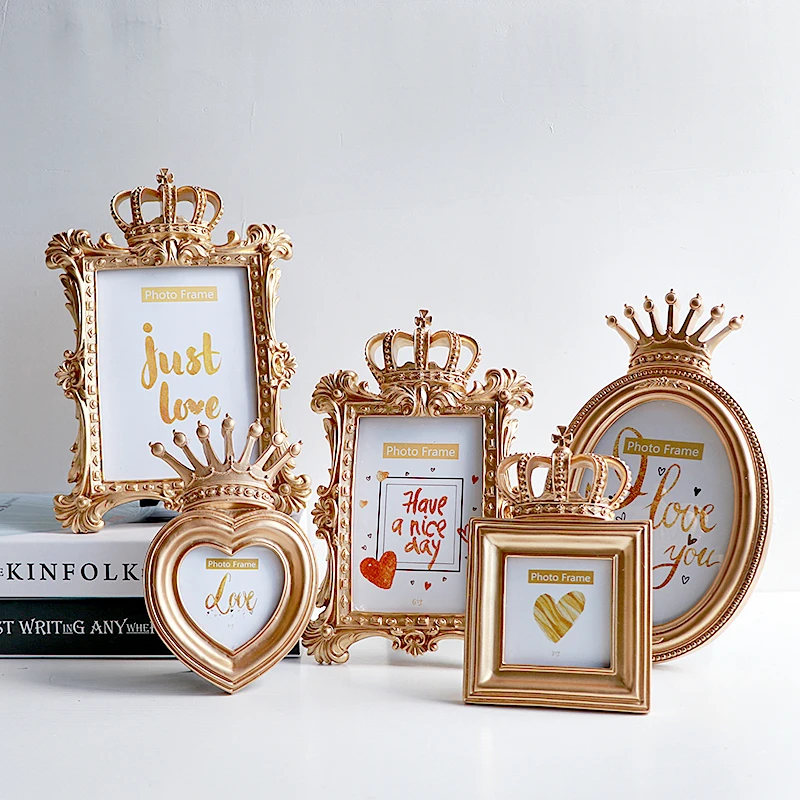 Винтажная резная Золотая Корона фоторамка рамка из смолы для картины 3/6/7 дюйма