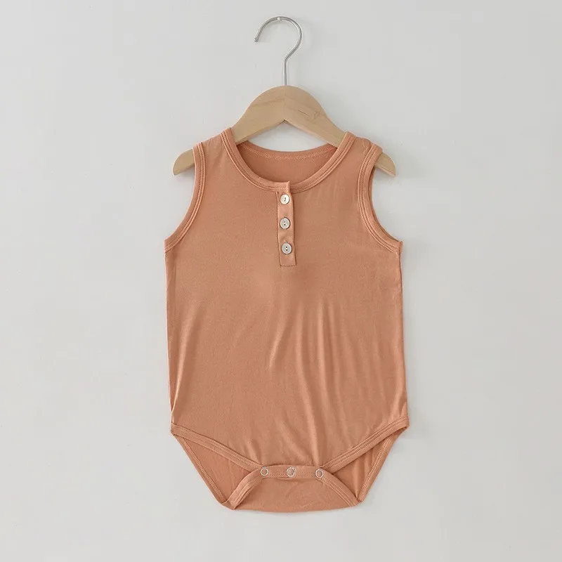 

6 Color Newborn Infant Baby Boy Girl Bodysuit Summer Button Jumpsuit Casual Sleeveless Backless 2021 Baby Summer Clothing Summer