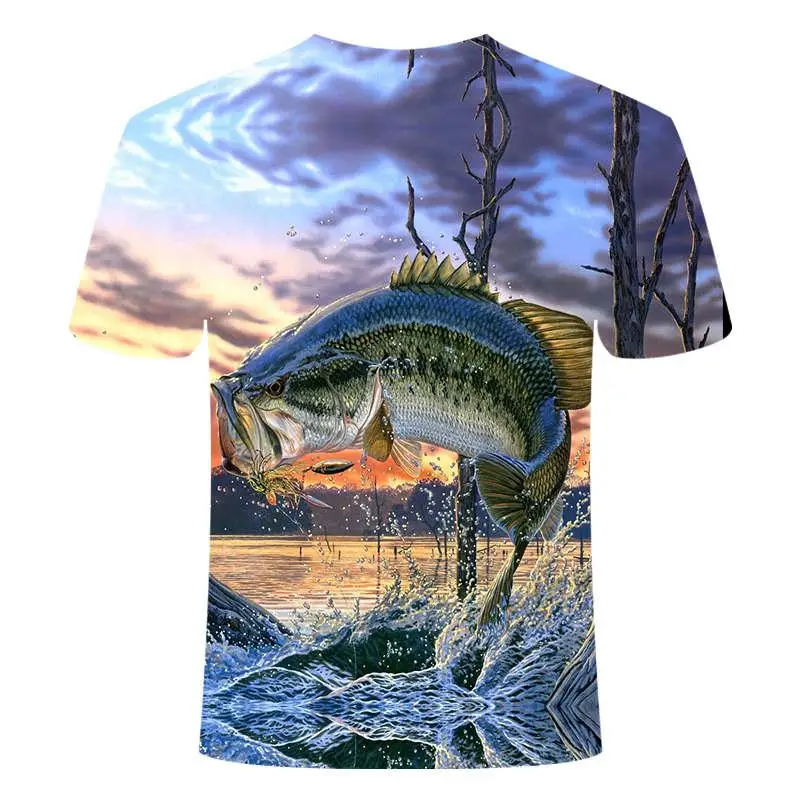 

Summer The latest 2020 fish Outdoor T-shirt man 3D cool print fishing men short tops 0collar casual men fishing t-shirt poissons