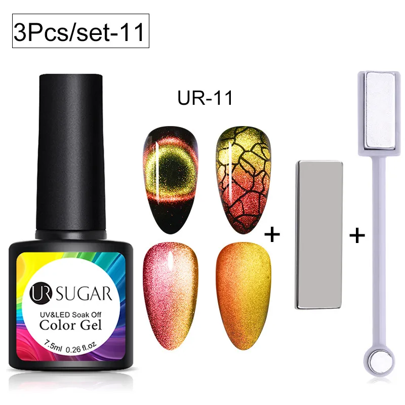3pcs set11 UR SUGAR 9D Chameleon Cat Eye Nail Gel Galaxy Magnetic Soak Off UV/LED Nail Varnish Semi Permanent Manicure Gel Lacquer 7.5ml - Цвет: 3pcs set11