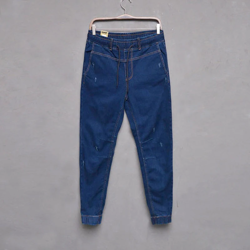 

Men's Jeans Blue Fashion Mens Clothing Ankle Length Pants for Men Drawstring Pencil Ropa Hombre