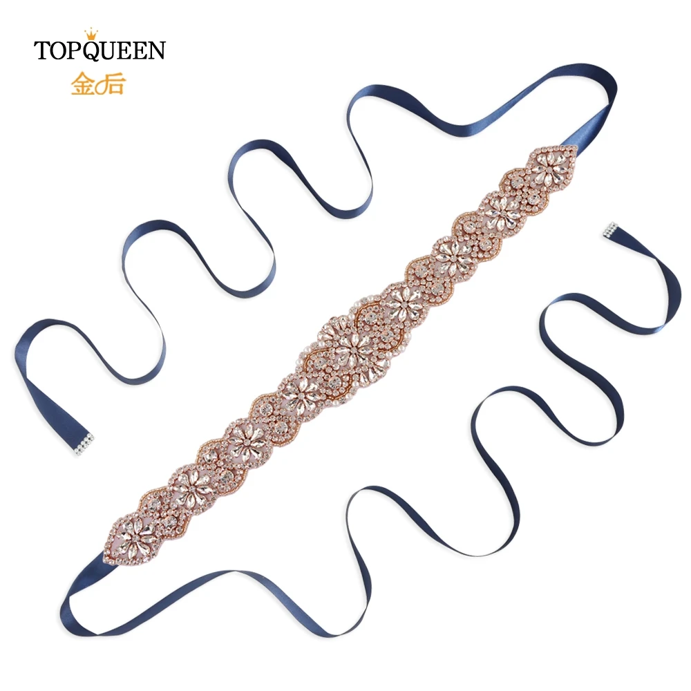 TOPQUEEN S161B-RG, розовое золото, свадебный пояс, стразы, стразы, пояс для свадебного платья