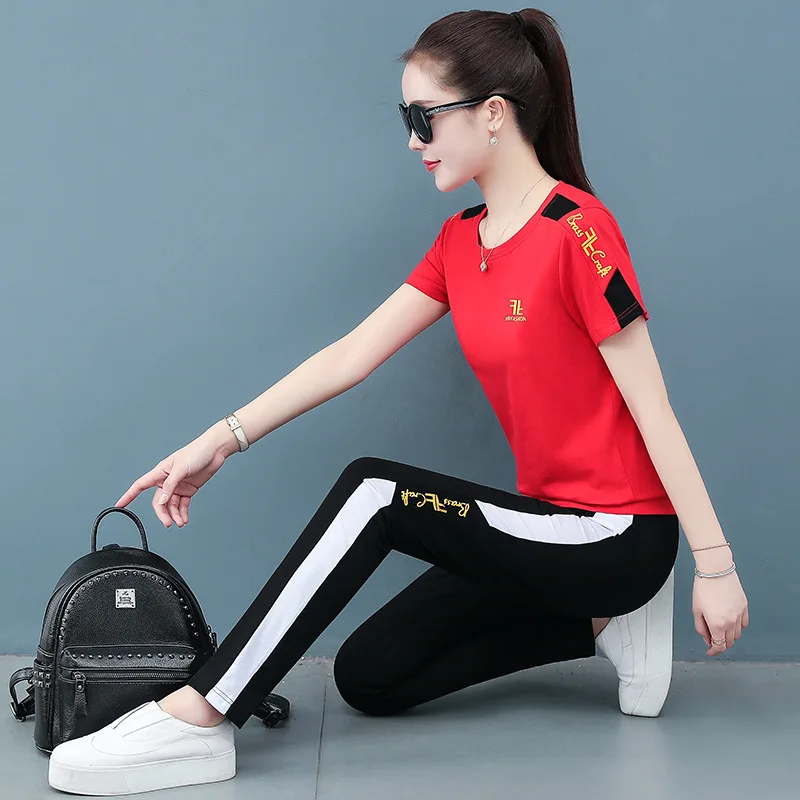 

Sportswear women's summer loose casual summer thin large cotton two piece women's Pants Capris