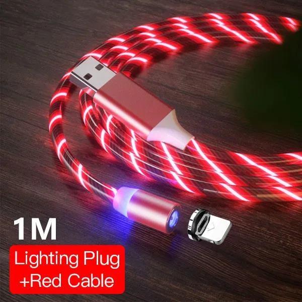 For iPhone Red 1M ACCEZZ Магнитный кабель для быстрой зарядки светодиодный кабель Micro usb type C для iPhone X 7 8 11 XS samsung Магнитный шнур для Android - Цвет: For iPhone Red 1M