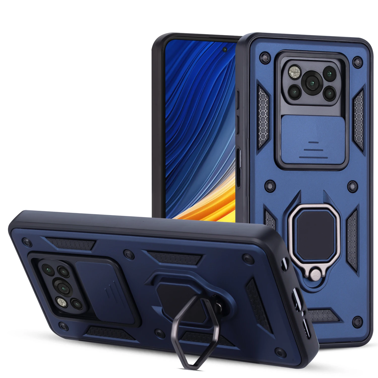 

Fashion Heavy Armor Rugged Phone Case For Xiaomi POCO X3 NFC Pro Car Magnetic Shockproof Ring Kickstand Protection PC Back Cover