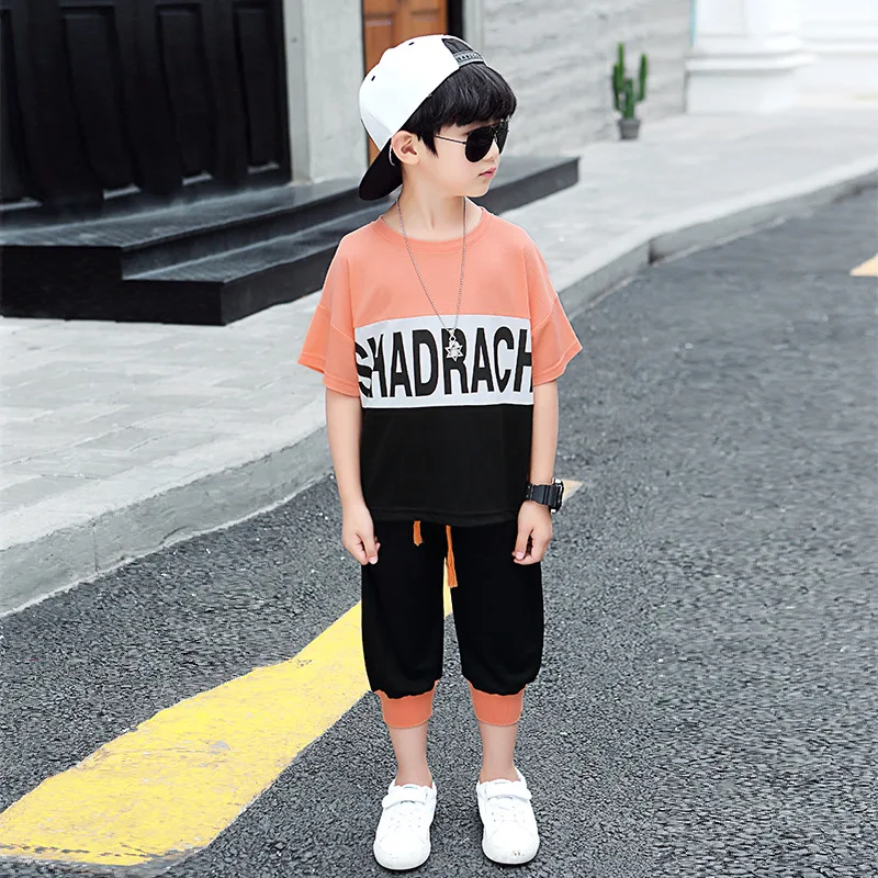 2019 костюм с короткими рукавами в алфавитном стиле новый летний детский