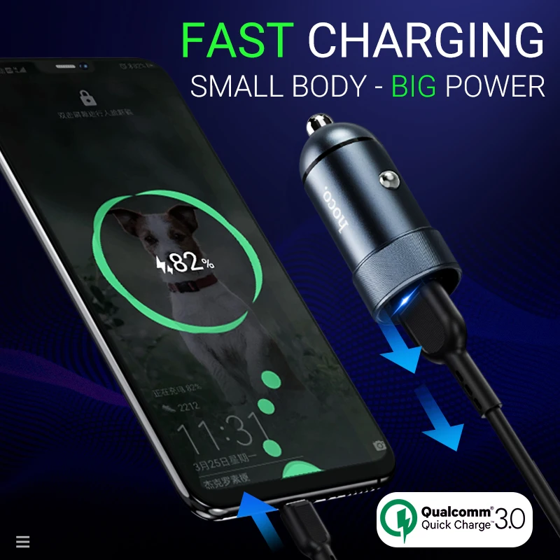 hoco автомобильная зарядка QC3.0 QC2.0 FCP AFC один порт USB металлический портативный