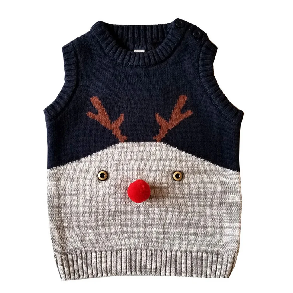 Свитер для маленьких мальчиков и девочек с рождественским оленем вязаный теплый