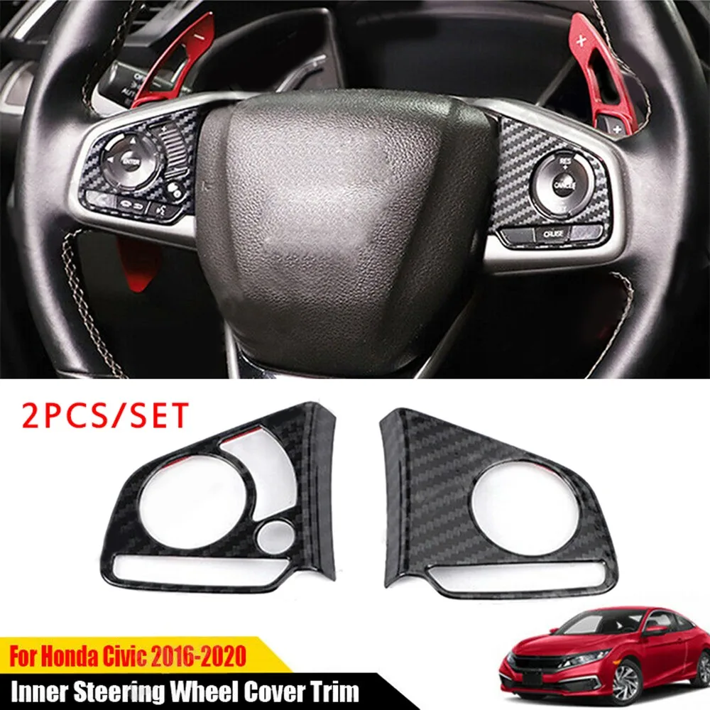 

2Pcs Steering Wheel Cover Carbon Fiber Decoration For Honda Civic 10th