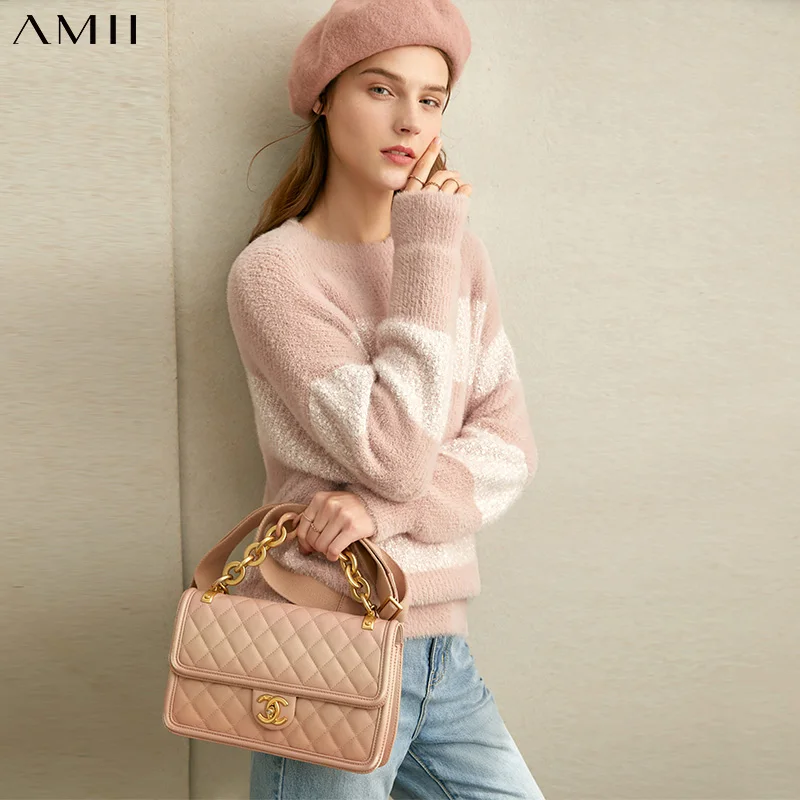 Женский свитер в полоску Amii повседневный Свободный пуловер Корейском стиле с