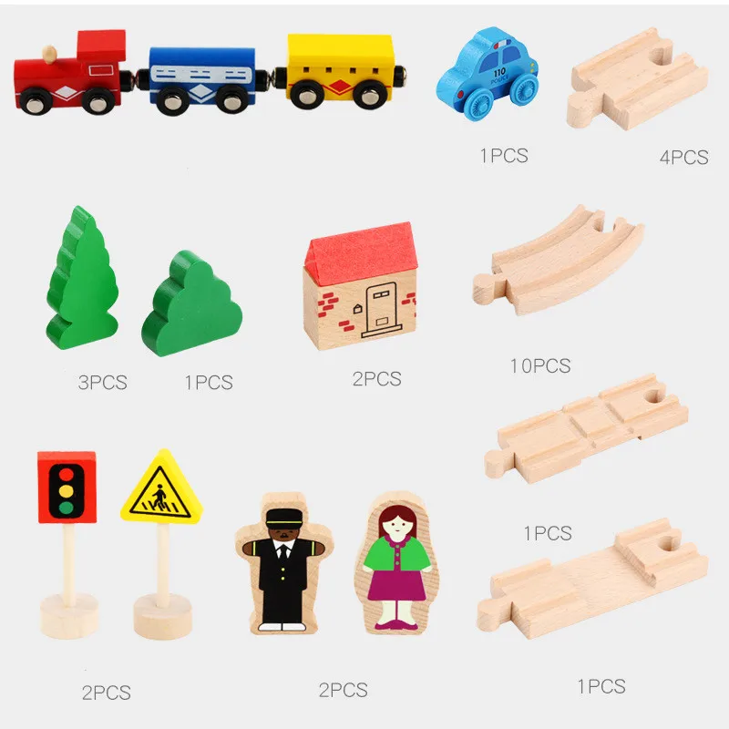 

36pcs Wooden Track Train Set Car Wooden Railway Car Road Urban Traffic Educational Puzzle Toys Wooden Track Toys for Kids Gifts