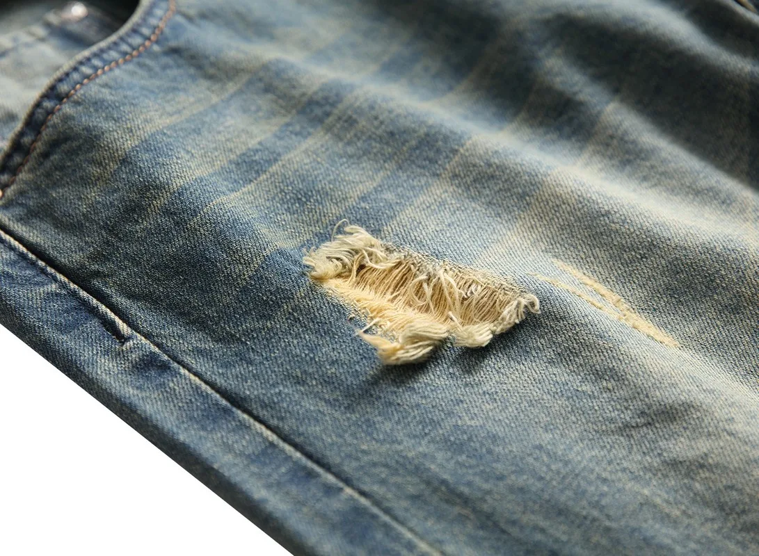 

21 Spring/autumn ripped jeans straight body slim nostalgic button denim trouser man men clothing jeans boyfriend jeans