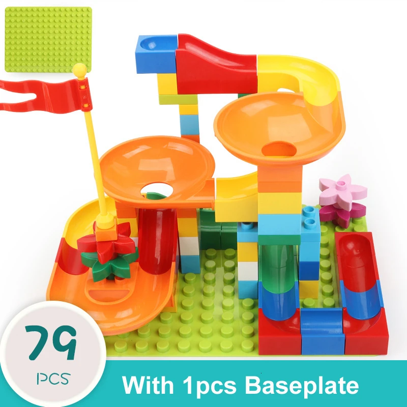 79pcs with baseplate Большой размер мраморный гоночный лабиринт, Шариковая дорожка строительные блоки DIY сборка воронки слайд Кирпичи игрушки для детей Подарки - Цвет: 79pcs with baseplate