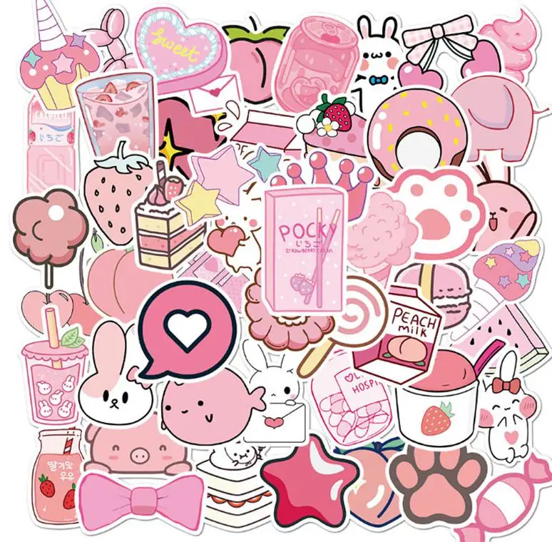 

10/30/50/100pcs Cartoon Pink Girl Sticker School Student Diary Hand Ledger Stationery Mobile Phone Decoration Kawaii Girl Toy