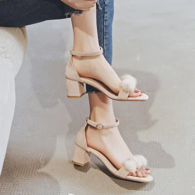 

Sandals women 2021 summer new all-match thick heel buckle large size women sandals