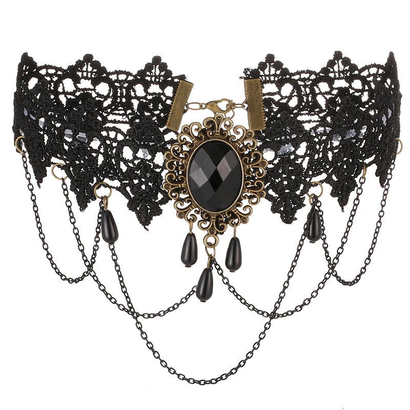 Женское колье чокер с черным кружевом в викторианском стиле|steampunk jewelry|neck choker