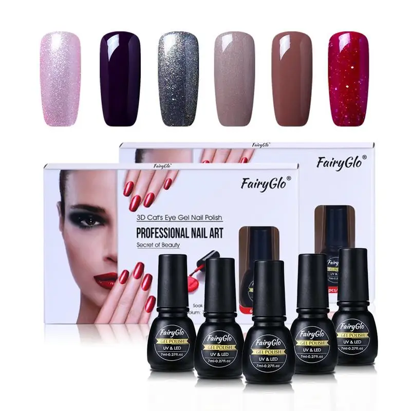 

FairyGlo 6pcs Gel Nail Polish Gift Set Soak Off UV LED Hybrid Nail Glitter Gel Varnish Lacquer Nail Art Gift Set Manicure 7ml