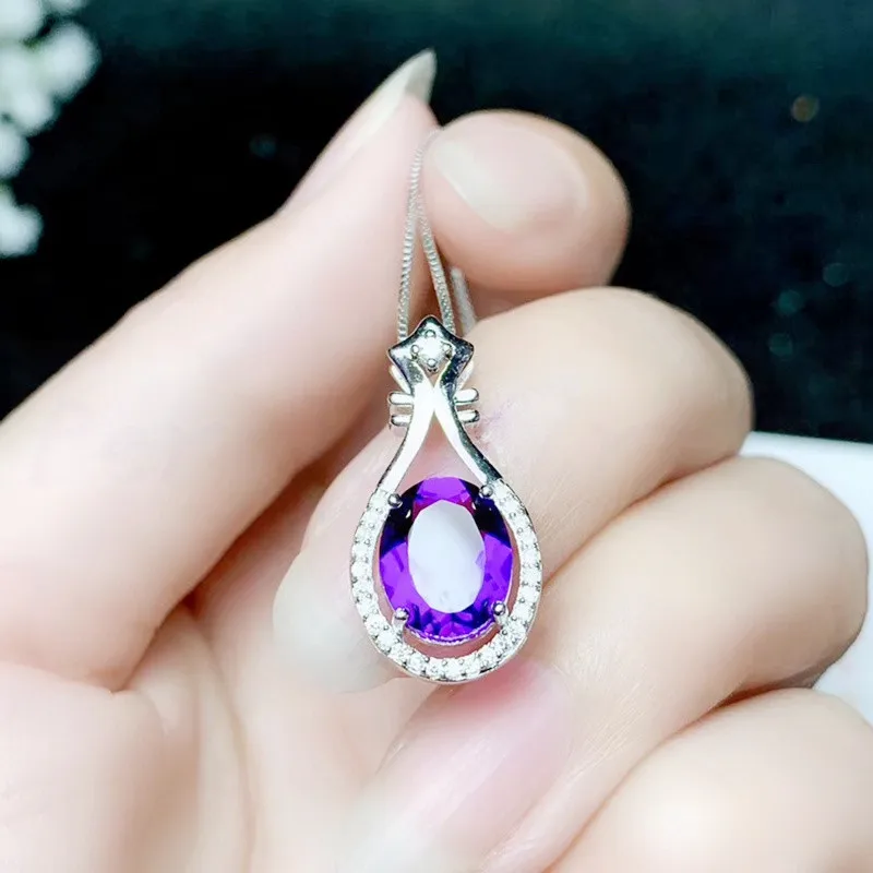 Ожерелье с подвеской из настоящего аметиста бесплатная доставка серебро 925 пробы