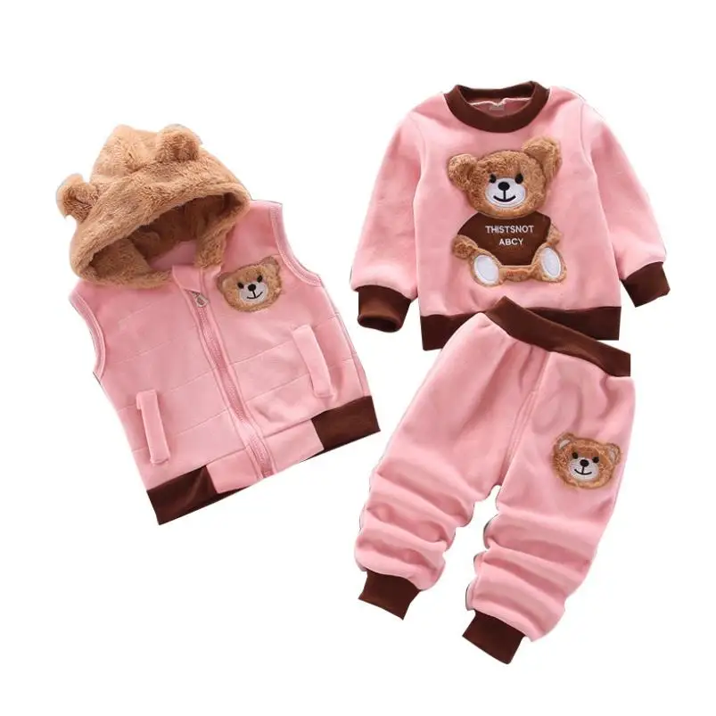 

2019 Children's Clothing Boy And Girl Baby Autumn And Winter New Plus Velvet Thickening Cartoon Bear Three-Piece Baby Suit 0-4 Y
