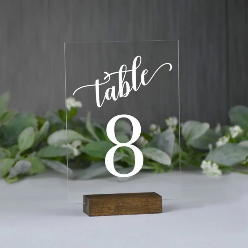 

Clear Wedding Acrylic Table Number With Wooden Base Wedding Table Numbers Wedding Party Decor Birthday Table Number Signs