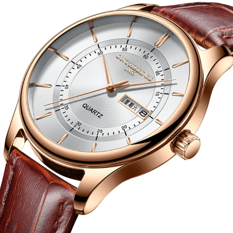 Часы наручные мужские бизнес часы круглые кварцевые водонепроницаемые кожаный