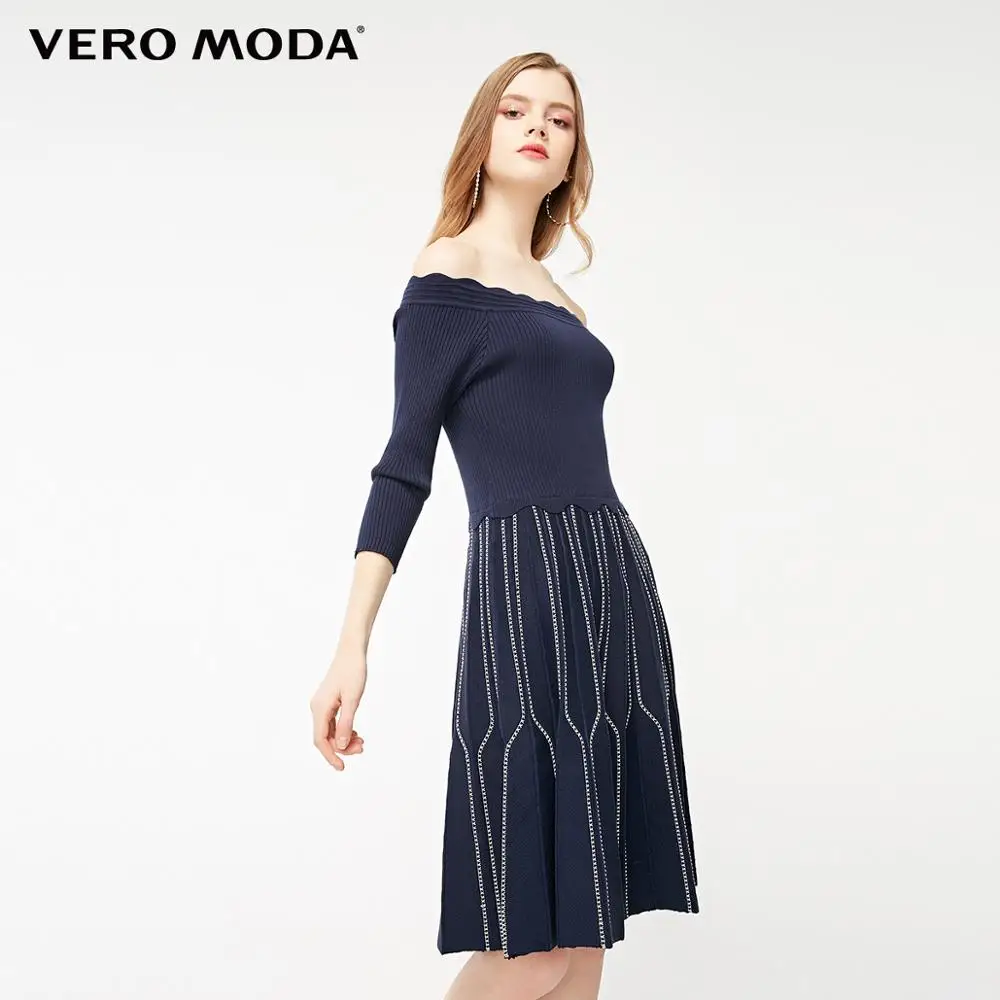 Vero Moda женское платье в полоску с вырезом лодочкой 3/4 рукавами | 319146533