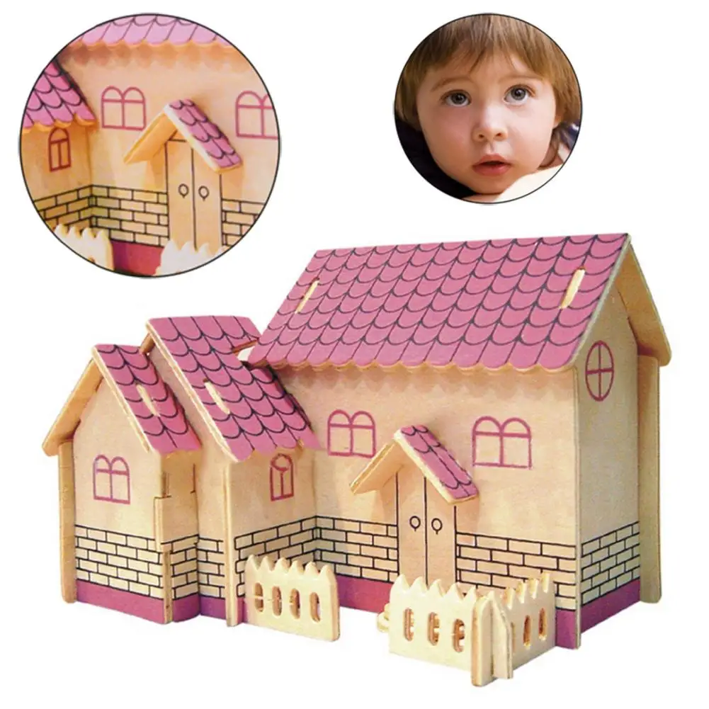 DIY трёхмерная головоломка пазл фиолетовая хижина форма развития детей