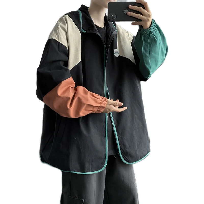 Куртка мужская двойная составного кроя модная Свободная Повседневная Верхняя