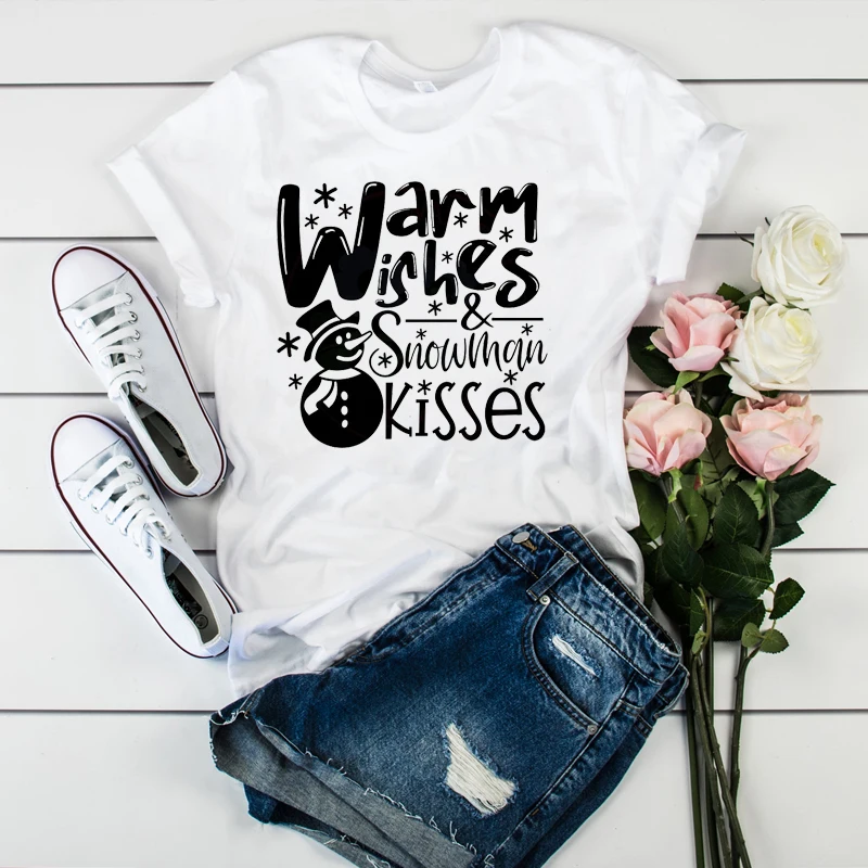 

Women Lady T Shirt Warm Wishes Printed Tshirt Ladies Short Sleeve Loose Tee Shirt Women Female Tops Clothes Graphic T-shirt